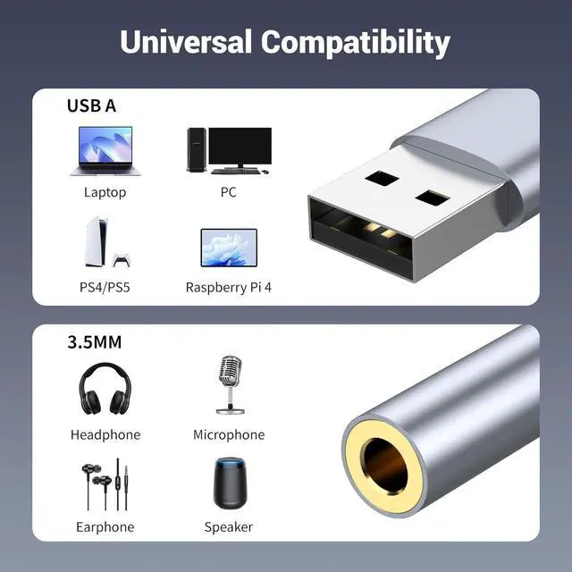 Alt view image 9 of 12 - USB to 3.5mm Jack Audio Adapter USB to Audio Aux Cable External Stereo Sound Card USB to 3.5mm TRRS Female Headset for PS4/PS5/Headphone/Mac/Linux/Laptop/Desktops/Docking Station