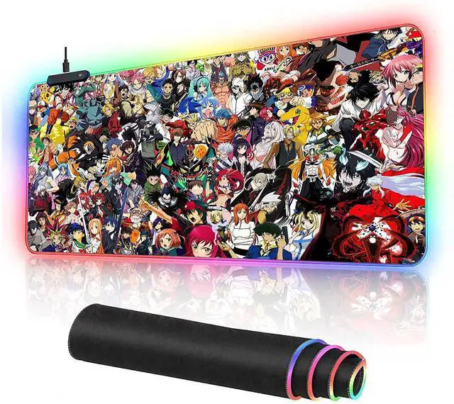 Alt view image 8 of 14 - RGB Mouse Pad Japanese Anime Characters Crossover Custom Mousepad with Non-Slip Rubber Base,Large Gaming Desk Pad,LED Light Edges Mouse Mat,Computer Keyboard and Mice Pads for Office Game,35.4x15.7