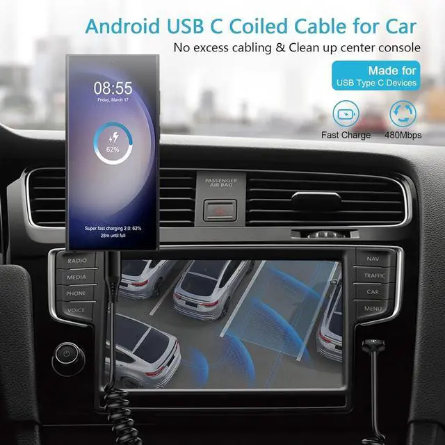 Alt view image 11 of 14 - Android Auto Charger Type C Coiled USB C Cable for Car Samsung Charger Fast Charging Cord 6FT 2Pack for Samsung Galaxy A14 5G A54 S23 S22 S21 S20 S10 S9 S8 A53 A23 A13 A03S A32 Z Flip 5 4 Z Fold 5 4