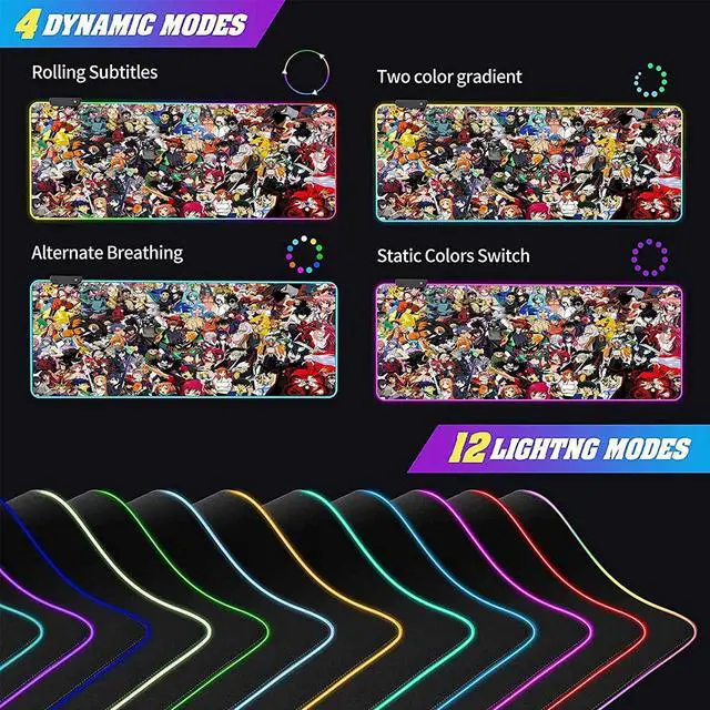 Alt view image 9 of 14 - RGB Mouse Pad Japanese Anime Characters Crossover Custom Mousepad with Non-Slip Rubber Base,Large Gaming Desk Pad,LED Light Edges Mouse Mat,Computer Keyboard and Mice Pads for Office Game,35.4x15.7