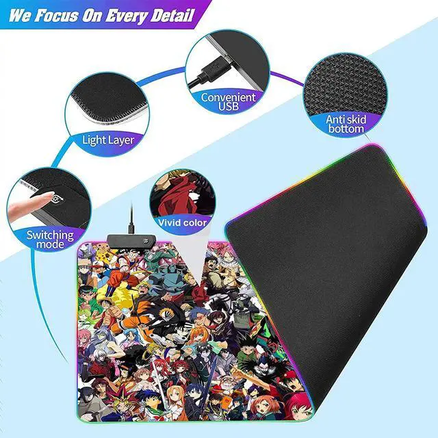 Alt view image 10 of 14 - RGB Mouse Pad Japanese Anime Characters Crossover Custom Mousepad with Non-Slip Rubber Base,Large Gaming Desk Pad,LED Light Edges Mouse Mat,Computer Keyboard and Mice Pads for Office Game,35.4x15.7