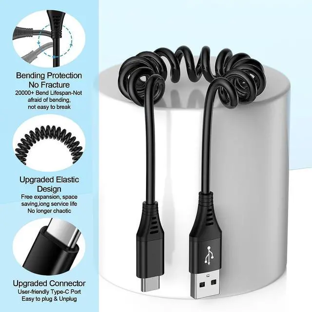 Alt view image 12 of 14 - Android Auto Charger Type C Coiled USB C Cable for Car Samsung Charger Fast Charging Cord 6FT 2Pack for Samsung Galaxy A14 5G A54 S23 S22 S21 S20 S10 S9 S8 A53 A23 A13 A03S A32 Z Flip 5 4 Z Fold 5 4
