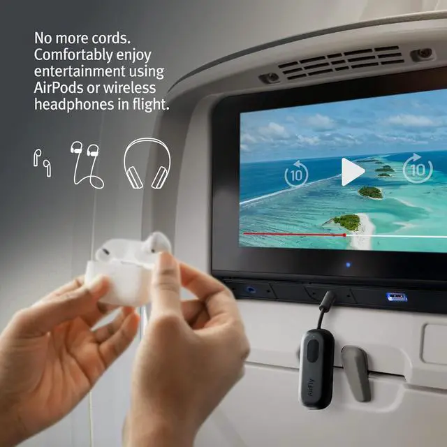 Alt view image 9 of 14 - Twelve South AirFly Pro Bluetooth Wireless Audio Transmitter/Receiver for up to 2 AirPods/Wireless Headphones; Use with Any 3.5 mm Audio Jack, Black