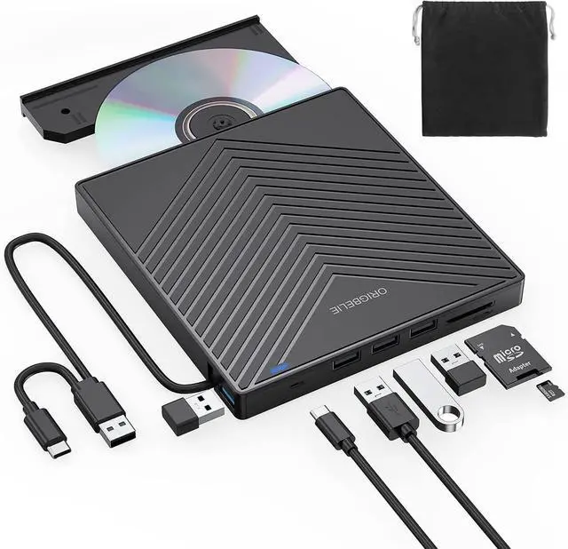 Alt view image 8 of 14 - ORIGBELIE External CD DVD Drive, Ultra Slim CD Burner USB 3.0 with 4 USB Ports and 2 TF/SD Card Slots, Optical Disk Drive for Laptop Mac, PC Windows 11/10/8/7 Linux OS