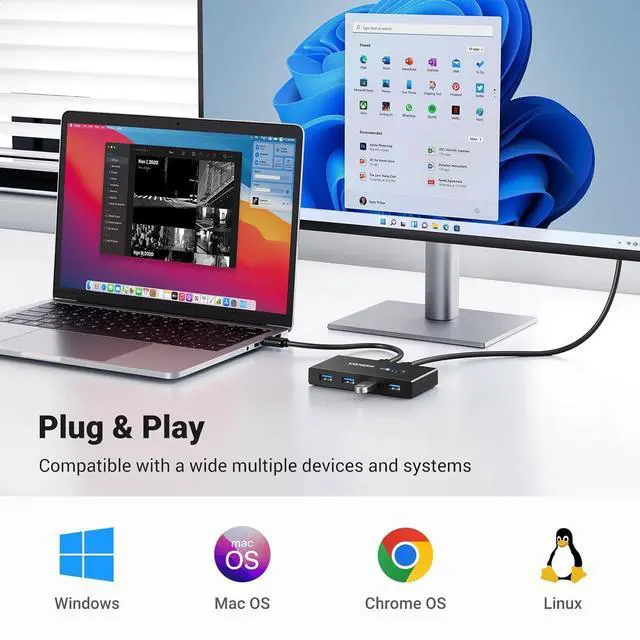 Alt view image 11 of 14 - UGREEN USB 3.0 Switch Selector 2 Computers Share 4 USB 3.0 Ports KVM Switcher USB for PC Laptop Keyboard Mouse Printer Scanner One Button Switch Adapter with 2 Pack USB 3.0 Cables