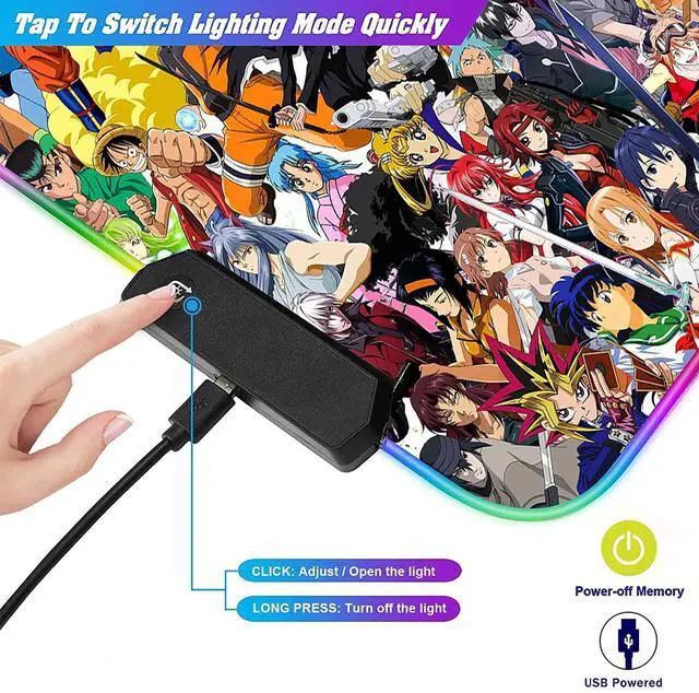 Alt view image 12 of 14 - RGB Mouse Pad Japanese Anime Characters Crossover Custom Mousepad with Non-Slip Rubber Base,Large Gaming Desk Pad,LED Light Edges Mouse Mat,Computer Keyboard and Mice Pads for Office Game,35.4x15.7