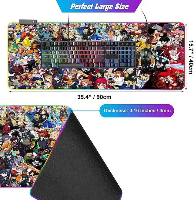 Alt view image 13 of 14 - RGB Mouse Pad Japanese Anime Characters Crossover Custom Mousepad with Non-Slip Rubber Base,Large Gaming Desk Pad,LED Light Edges Mouse Mat,Computer Keyboard and Mice Pads for Office Game,35.4x15.7