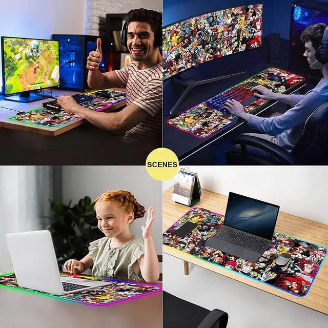Alt view image 14 of 14 - RGB Mouse Pad Japanese Anime Characters Crossover Custom Mousepad with Non-Slip Rubber Base,Large Gaming Desk Pad,LED Light Edges Mouse Mat,Computer Keyboard and Mice Pads for Office Game,35.4x15.7