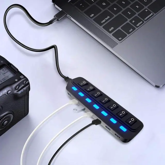 Alt view image 13 of 14 - USB Hub 3.0 Splitter,7 Port USB Data Hub with Individual On/Off Switches and Lights for Laptop, PC, Computer, Mobile HDD, Flash Drive and More