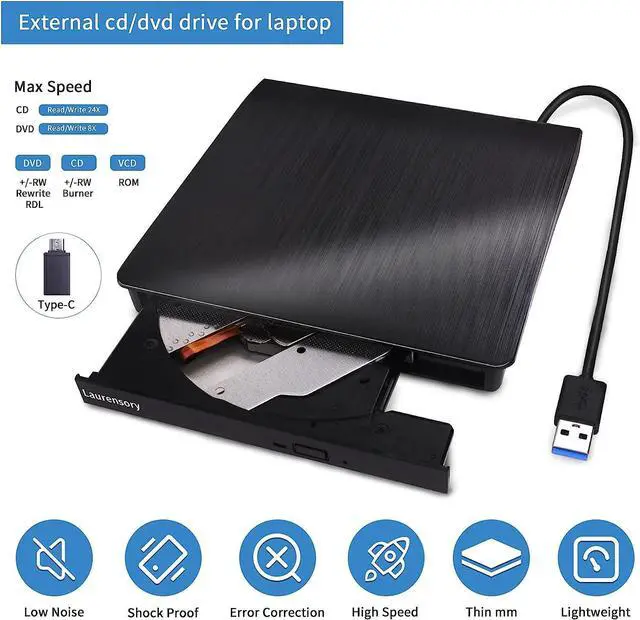 Alt view image 12 of 14 - External DVD Drive USB 3.0 Type-C USB Portable Player for Laptop CD DVD +/-RW Disk Drive CD ROM Burner Writer CD/DVD Burner Reader Compatible with Desktop Windows Linux OS Apple MacBook