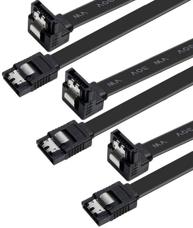Alt view image 4 of 6 - SATA Cable III, 3 Pack SATA Cable III 6Gbps 90 Degree Right Angle with Locking Latch 18 Inch for SATA HDD, SSD, CD Driver, CD Writer – Black