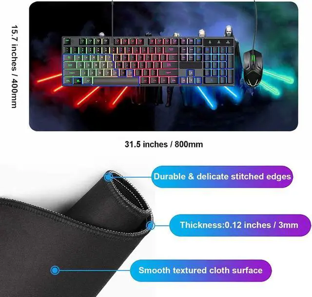 Alt view image 10 of 14 - Extra Large Gaming Mouse Pad Custom Mousepad with Non-Slip Rubber Base Stitched Edges Mouse Mat Washable Desk Pad Portable Computer Keyboard & Mice Combo Pads 31.5x15.7 Inch