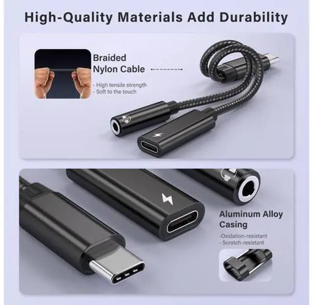 Alt view image 14 of 14 - USB C to 3.5mm Headphone and Charger Adapter 2 in 1 USB C to Aux Audio Adapter & 60W Fast Charging Dongle Compatible with iPhone 16/16 Pro/15 Galaxy S25/S24/S24 Ultra/S23 Pixel 8 iPad Pro