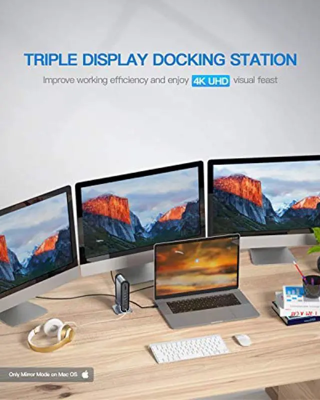 Alt view image 2 of 5 - Baseus 17-in-1 USB C Docking Station to Cast on 3 Monitors, 4K USB C Dock Laptop Docking Station with 100W PD USB-C Port, 4K HDMI*3, USB 3.0*5, LAN, SD/TF Cards Reader, Audio Port f (CAHUB-A/B/C/DG0G)