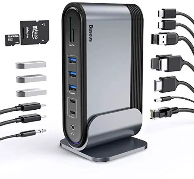 Main image of Baseus 17-in-1 USB C Docking Station to Cast on 3 Monitors, 4K USB C Dock Laptop Docking Station with 100W PD USB-C Port, 4K HDMI*3, USB 3.0*5, LAN, SD/TF Cards Reader, Audio Port f (CAHUB-A/B/C/DG0G)