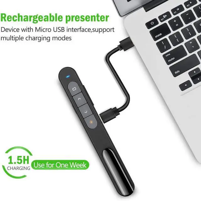 Alt view image 3 of 7 - DinoFire USB Rechargeable RF 2.4 GHz Green Light Presentation Remote, Powerpoint Clicker Wireless Presenter Presentation Clicker Slide Advancer for Mac/Keynote/PC/PPT
