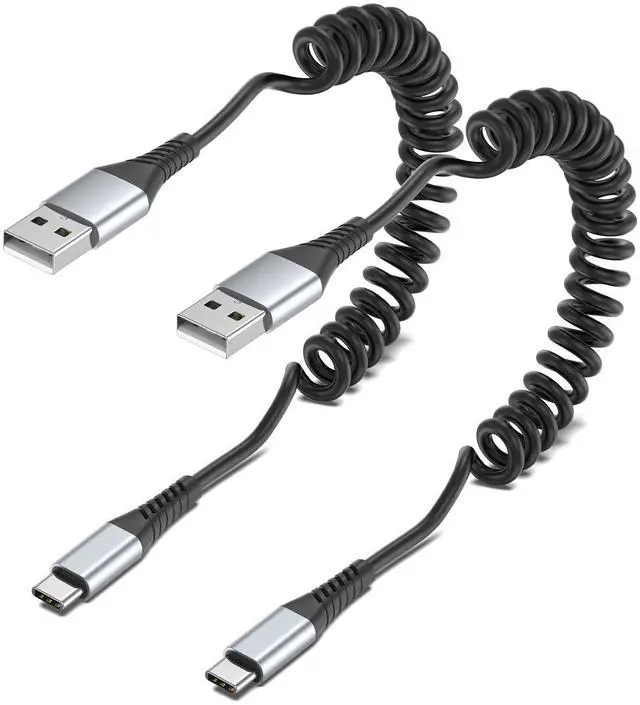 Alt view image 8 of 14 - Coiled USB C Cable, 2 Pack USB to USB C Coiled Cable for Car Short USB C Retractable Cable for iPhone 15 Pro Max, Samsung Galaxy S23 S22, Moto G8, Google Pixel, USB C Carplay Cord for Android Auto