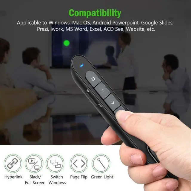 Alt view image 2 of 7 - DinoFire USB Rechargeable RF 2.4 GHz Green Light Presentation Remote, Powerpoint Clicker Wireless Presenter Presentation Clicker Slide Advancer for Mac/Keynote/PC/PPT
