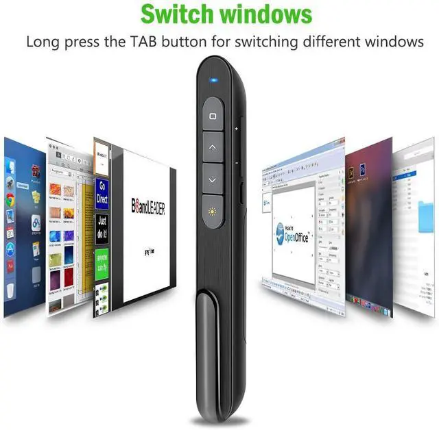 Alt view image 5 of 7 - DinoFire USB Rechargeable RF 2.4 GHz Green Light Presentation Remote, Powerpoint Clicker Wireless Presenter Presentation Clicker Slide Advancer for Mac/Keynote/PC/PPT
