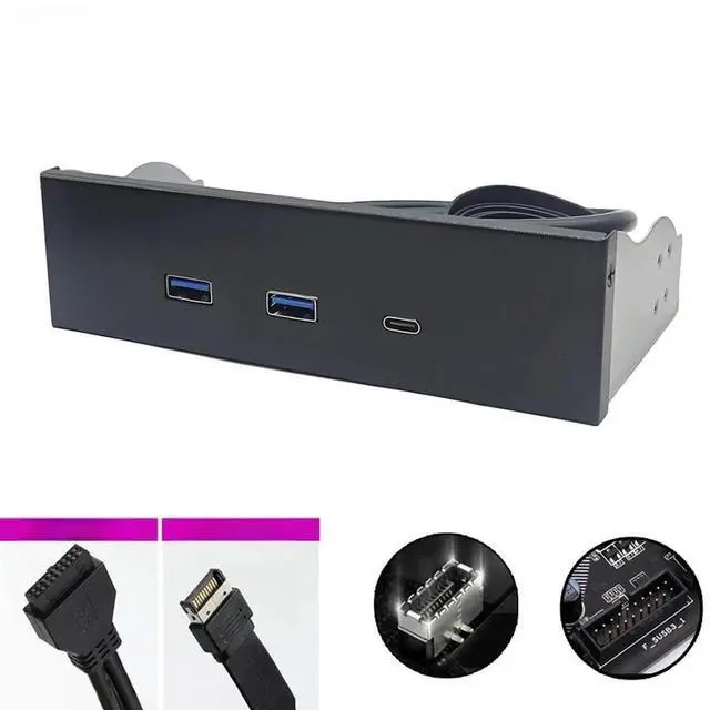 Alt view image 2 of 2 - FOR 2Port USB 3.2 GEN1 5Gb + 1Port TYPE-C 10/20Gb Hub Adapter USB3.0 19Pin Type-E for PC Desktop 5.25" CD-ROM Bay USB3.2 Front Panel