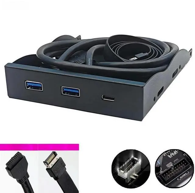 Alt view image 2 of 2 - FOR USB Front Panel for PC 2 Port USB 3.2 GEN1 5Gbps + 1 Port TYPE-C 10Gbps/20Gbps Hub Adapter Support Desktop 3.5" Floppy Drive Bay