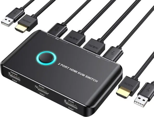 Alt view image 7 of 12 - KVM Switch HDMI 2 Port Box,ABLEWE USB and HDMI Switch for 2 Computers Share Keyboard Mouse Printer and one HD Monitor,Support UHD 4K@60Hz,with 2 USB Cable and 2 HDMI Cable