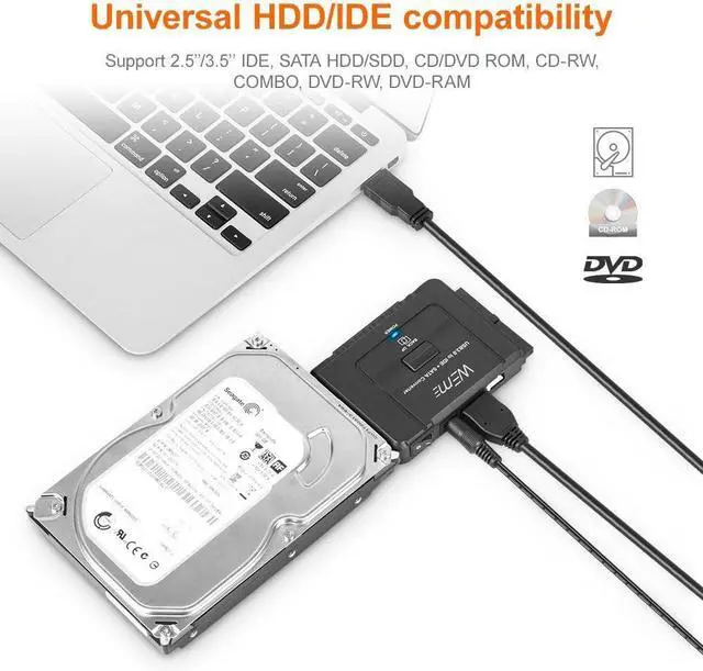 Alt view image 10 of 14 - USB 3.0 to SATA IDE Adapter with Universal 2.5 3.5 Hard Drive Disk Converter for HDD SSD and IDE HDD Support 12TB and One-Touch Backup Include 12V 2A Power Adapter and USB 3.0 Cable for Laptop
