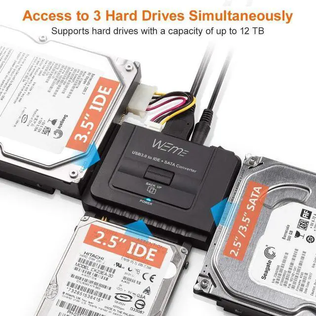 Alt view image 9 of 14 - USB 3.0 to SATA IDE Adapter with Universal 2.5 3.5 Hard Drive Disk Converter for HDD SSD and IDE HDD Support 12TB and One-Touch Backup Include 12V 2A Power Adapter and USB 3.0 Cable for Laptop