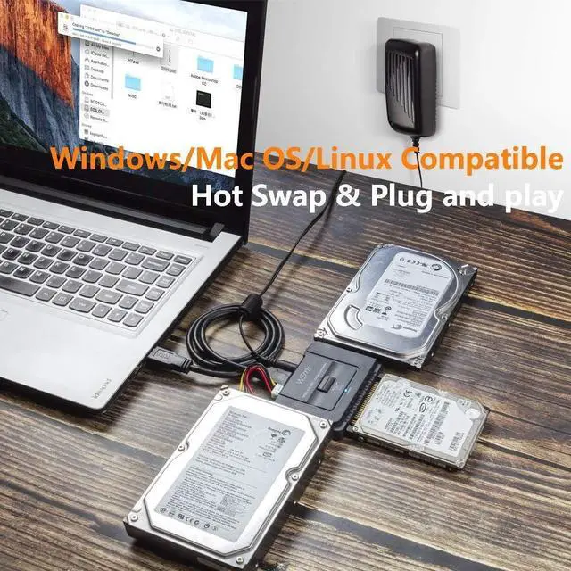 Alt view image 12 of 14 - USB 3.0 to SATA IDE Adapter with Universal 2.5 3.5 Hard Drive Disk Converter for HDD SSD and IDE HDD Support 12TB and One-Touch Backup Include 12V 2A Power Adapter and USB 3.0 Cable for Laptop