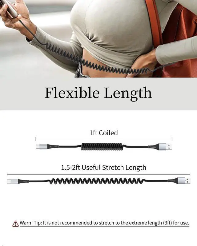Alt view image 12 of 14 - Coiled USB C Cable, 2 Pack USB to USB C Coiled Cable for Car Short USB C Retractable Cable for iPhone 15 Pro Max, Samsung Galaxy S23 S22, Moto G8, Google Pixel, USB C Carplay Cord for Android Auto