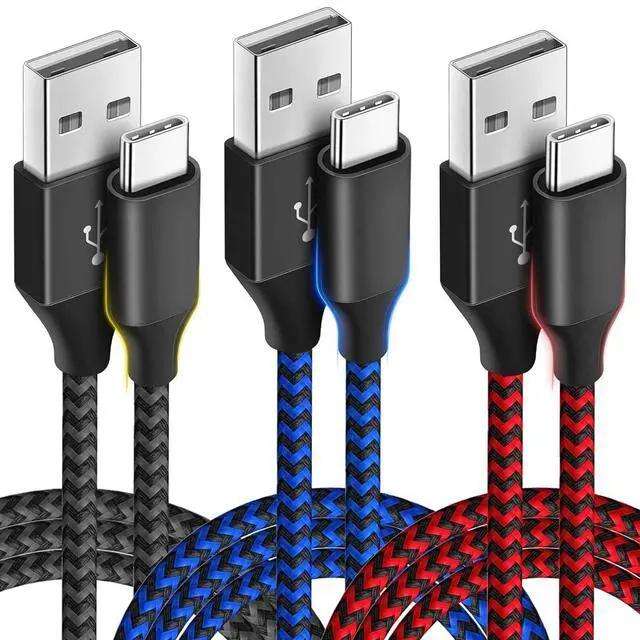 Alt view image 9 of 15 - USB C Cable 10ft 3 Pack USB C Charger Cable, USB A to USB C Charging Cable USB Type C Fast Charge Cord Compatible with Samsung Galaxy S20 S10 Note 9, Android Cell Phones and More- Black Blue Red
