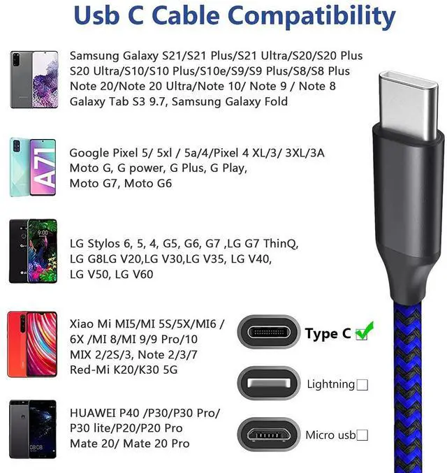 Alt view image 14 of 15 - USB C Cable 10ft 3 Pack USB C Charger Cable, USB A to USB C Charging Cable USB Type C Fast Charge Cord Compatible with Samsung Galaxy S20 S10 Note 9, Android Cell Phones and More- Black Blue Red