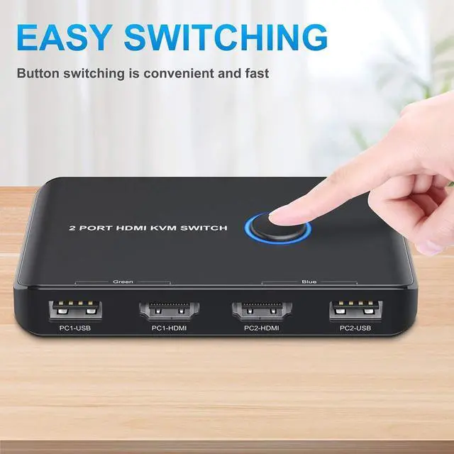 Alt view image 9 of 12 - KVM Switch HDMI 2 Port Box,ABLEWE USB and HDMI Switch for 2 Computers Share Keyboard Mouse Printer and one HD Monitor,Support UHD 4K@60Hz,with 2 USB Cable and 2 HDMI Cable