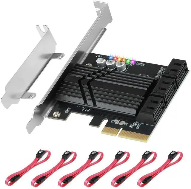 Alt view image 6 of 10 - ASM1166 PCIe X4 SATA Card 6 Ports, Non Raid, Joylifeboard PCIE SATA III Controller Expansion Card 6 Gbps, Support 6 SATA 3.0 Devices, PCIe SATA Card with 6 SATA Cables+Thin Bracket
