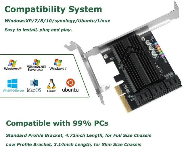 Alt view image 9 of 10 - ASM1166 PCIe X4 SATA Card 6 Ports, Non Raid, Joylifeboard PCIE SATA III Controller Expansion Card 6 Gbps, Support 6 SATA 3.0 Devices, PCIe SATA Card with 6 SATA Cables+Thin Bracket
