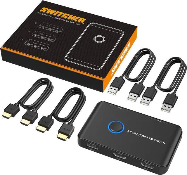 Alt view image 12 of 12 - KVM Switch HDMI 2 Port Box,ABLEWE USB and HDMI Switch for 2 Computers Share Keyboard Mouse Printer and one HD Monitor,Support UHD 4K@60Hz,with 2 USB Cable and 2 HDMI Cable