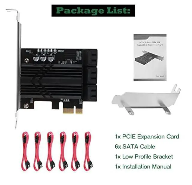 Alt view image 10 of 10 - ASM1166 PCIe X1 SATA Card 6 Ports, Non Raid, Joylifeboard PCIE SATA III Controller Expansion Card 6 Gbps, Support 6 SATA 3.0 Devices, PCIe SATA Card with 6 SATA Cables+Thin Bracket