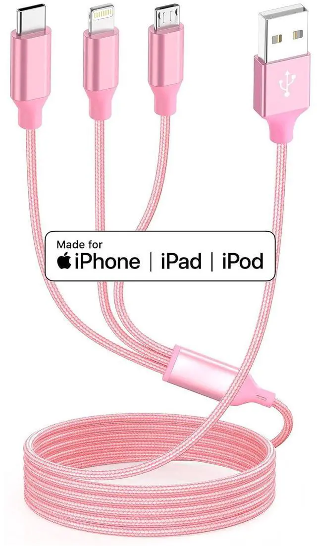 Alt view image 11 of 14 - Multiple Charger Cable 3Pack 4FT Multi Charging Cable Rapid Nylon Braided Cord USB Charging Cable 3 in 1 Multi Phone Charger Cord with Type C Micro Lightning USB Connectors for Cell Phones Pink