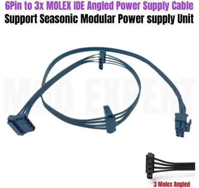 Alt view image 7 of 12 - 6Pin to 3 Molex IDE 4Pin Angled Peripheral Modular Power Cable for Seasonic PRIME 1000W 850W 750W 650W Titanium Power Supply PSU
