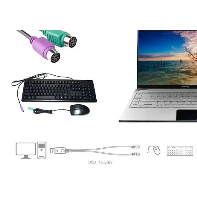 Alt view image 8 of 10 - USB Male to 6Pin 6 Pin PS2 for PS/2 Female Extension Cable Y Splitter Adapter Connector for Keyboard Mouse Scanner