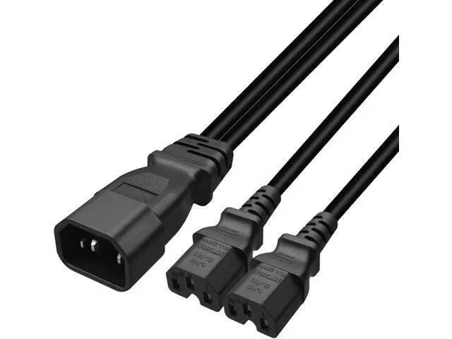 Alt view image 6 of 10 - 1FT C14 Male PDU Style Computer Power Extension Cable Y Splitter Power Plug Cord (C14 to 2XC15)