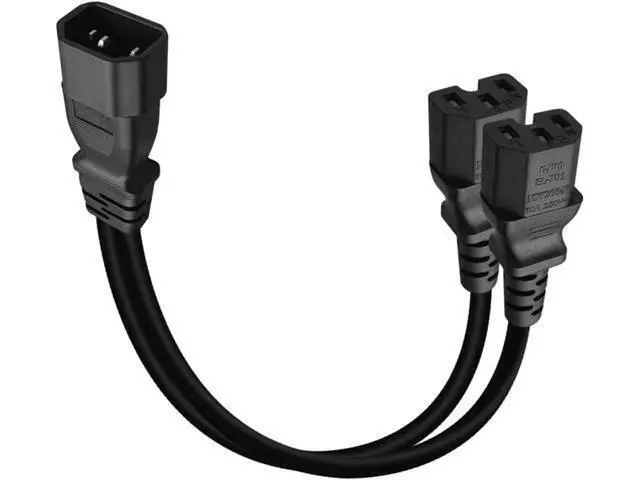 Alt view image 8 of 10 - 1FT C14 Male PDU Style Computer Power Extension Cable Y Splitter Power Plug Cord (C14 to 2XC15)