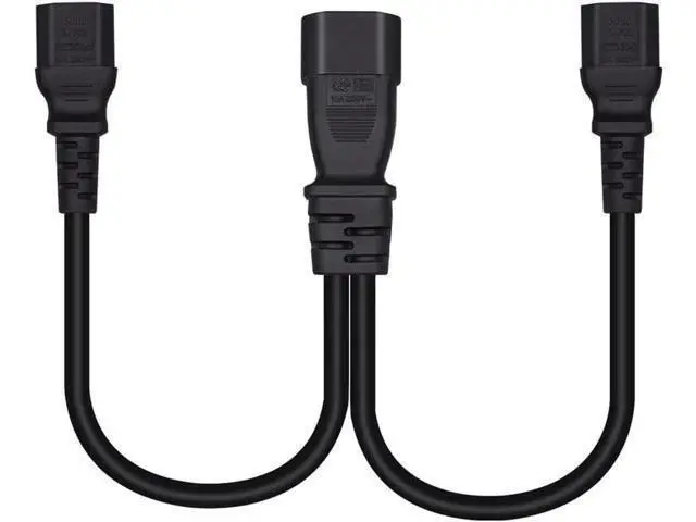 Alt view image 9 of 10 - 1FT C14 Male PDU Style Computer Power Extension Cable Y Splitter Power Plug Cord (C14 to 2XC15)