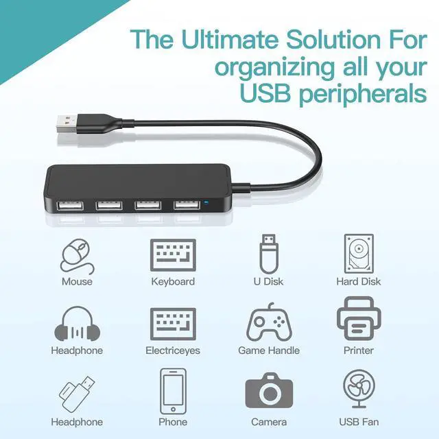 Alt view image 11 of 14 - USB Hub USB Splitter USB 4-Port Adapter USB Extender for for Laptop PC MacBook Mac Pro Mac Mini iMac Surface Pro and More (Black-USB 2.0/0.3m)
