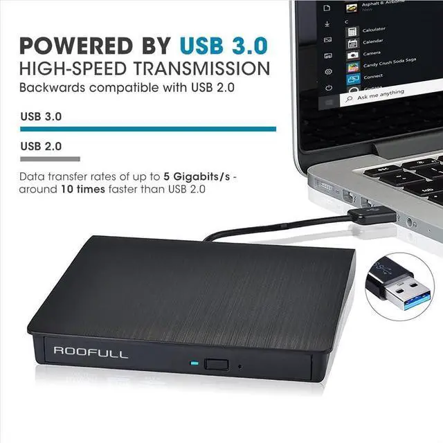 Alt view image 9 of 14 - External CD DVD Drive USB 3.0 Portable DVD & CD-ROM +/-RW Player Burner Reader Writer Rewriter Adapter Optical Disc Drive for Laptop PC Windows 11/10/8/7 Mac Linux Desktop Computer