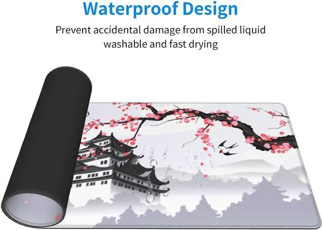 Alt view image 11 of 14 - Japanese Cherry Blossom White Gaming Mouse Pad XXL Large Gaming Laptop Anime Mouse Pad Sakura Big Desk Pads Extended PC Keyboard Waterproof and Non-Slip 31.5x11.8inches Mices Pad Japan