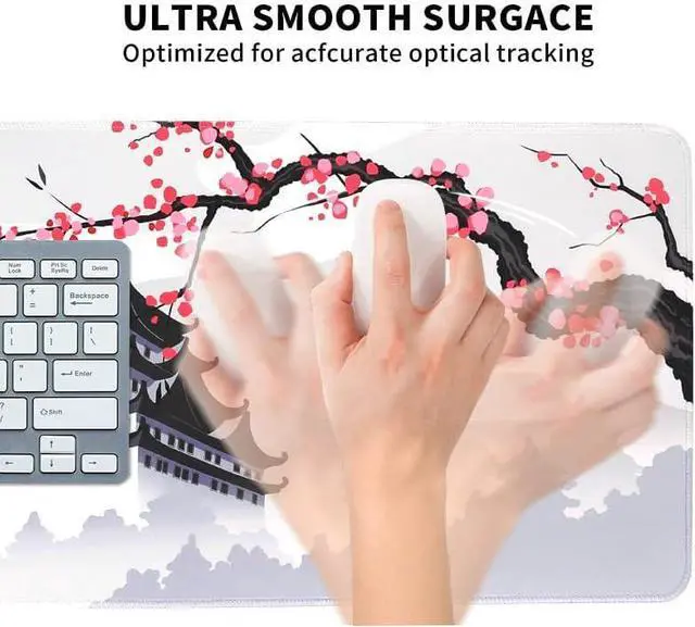 Alt view image 12 of 14 - Japanese Cherry Blossom White Gaming Mouse Pad XXL Large Gaming Laptop Anime Mouse Pad Sakura Big Desk Pads Extended PC Keyboard Waterproof and Non-Slip 31.5x11.8inches Mices Pad Japan