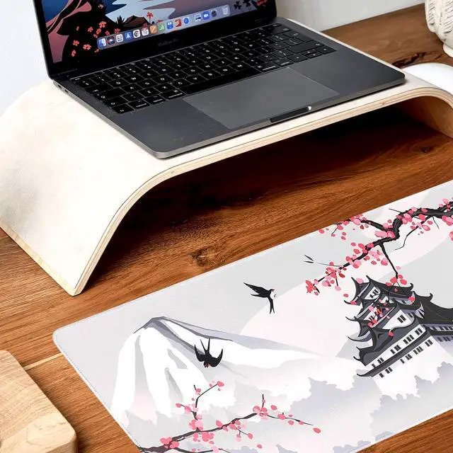 Alt view image 13 of 14 - Japanese Cherry Blossom White Gaming Mouse Pad XXL Large Gaming Laptop Anime Mouse Pad Sakura Big Desk Pads Extended PC Keyboard Waterproof and Non-Slip 31.5x11.8inches Mices Pad Japan