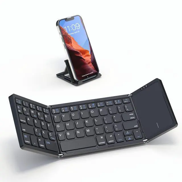 Alt view image 6 of 10 - Artciety Foldable Bluetooth Keyboard, Folding Portable Wireless Keyboard with touchpad,Travel pocket Keyboard for IOS Android Windows Mac Smartphone Tablet & Laptop, Sync Up to 3 Devices, Black