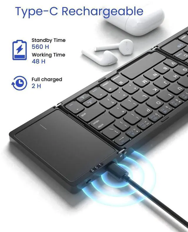 Alt view image 10 of 10 - Artciety Foldable Bluetooth Keyboard, Folding Portable Wireless Keyboard with touchpad,Travel pocket Keyboard for IOS Android Windows Mac Smartphone Tablet & Laptop, Sync Up to 3 Devices, Black